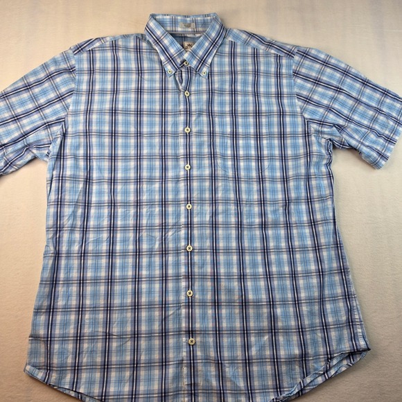 Peter Millar Other - Peter Millar Button Down Shirt Men XL Blue Plaid Short Sleeve Cotton Pocket